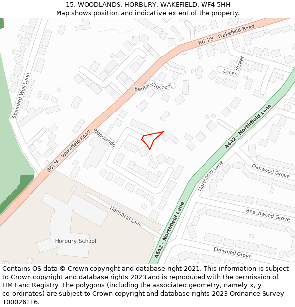 15, WOODLANDS, HORBURY, WAKEFIELD, WF4 5HH: Location map and indicative extent of plot