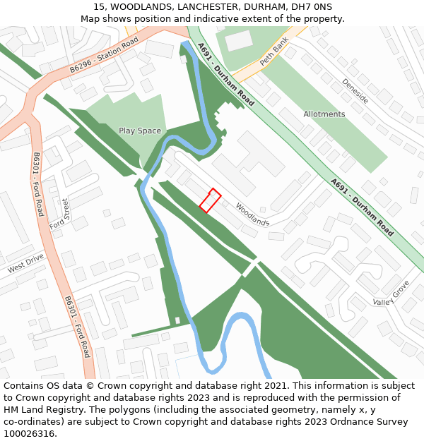 15, WOODLANDS, LANCHESTER, DURHAM, DH7 0NS: Location map and indicative extent of plot