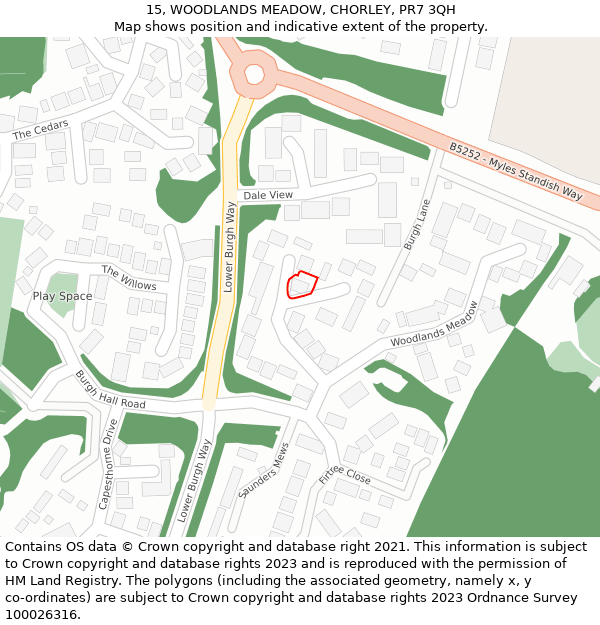 15, WOODLANDS MEADOW, CHORLEY, PR7 3QH: Location map and indicative extent of plot