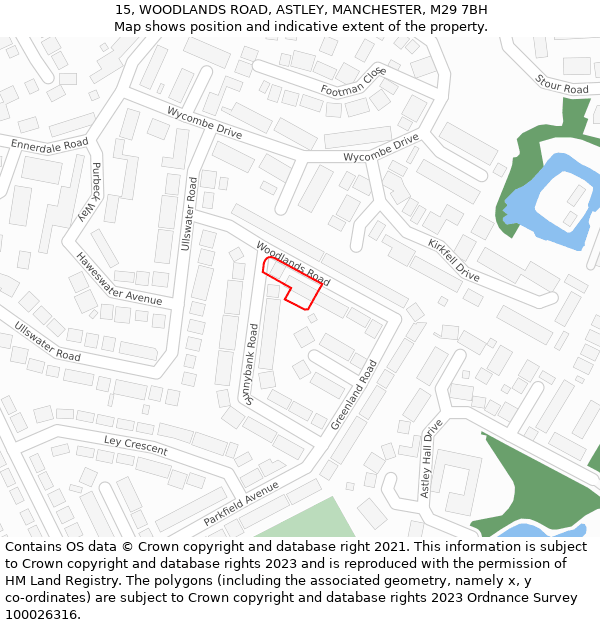 15, WOODLANDS ROAD, ASTLEY, MANCHESTER, M29 7BH: Location map and indicative extent of plot