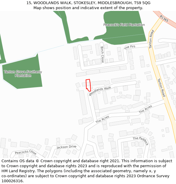 15, WOODLANDS WALK, STOKESLEY, MIDDLESBROUGH, TS9 5QG: Location map and indicative extent of plot