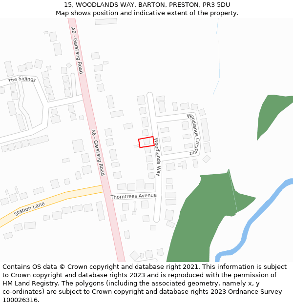 15, WOODLANDS WAY, BARTON, PRESTON, PR3 5DU: Location map and indicative extent of plot