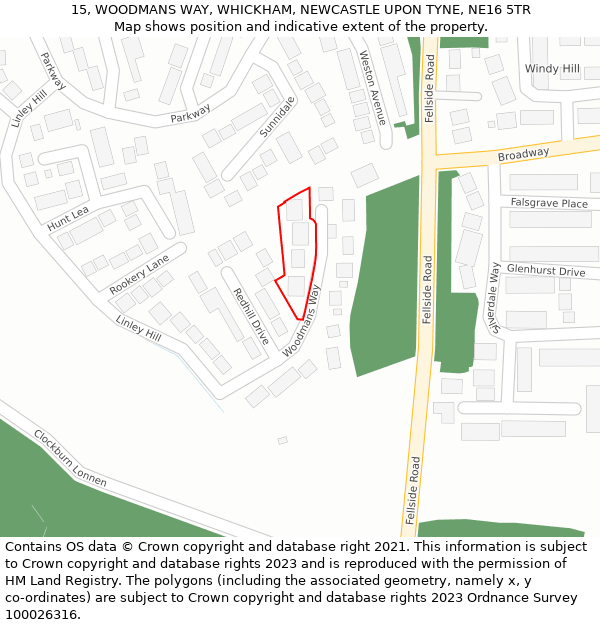 15, WOODMANS WAY, WHICKHAM, NEWCASTLE UPON TYNE, NE16 5TR: Location map and indicative extent of plot