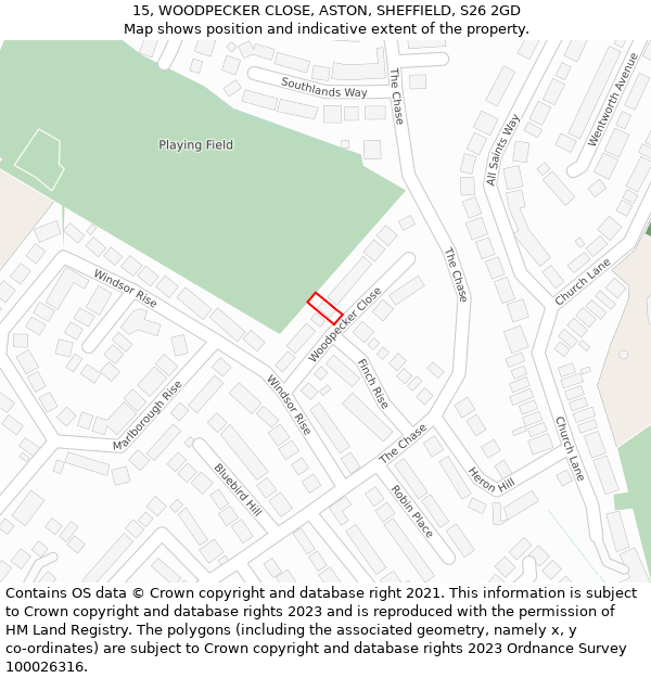 15, WOODPECKER CLOSE, ASTON, SHEFFIELD, S26 2GD: Location map and indicative extent of plot