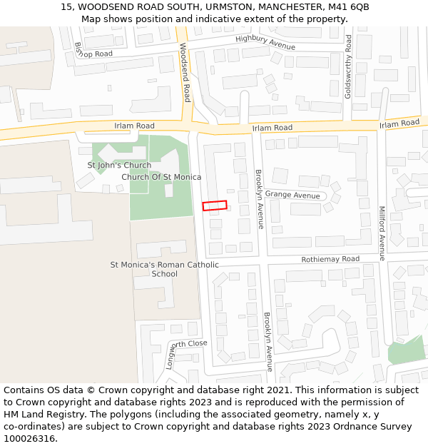 15, WOODSEND ROAD SOUTH, URMSTON, MANCHESTER, M41 6QB: Location map and indicative extent of plot