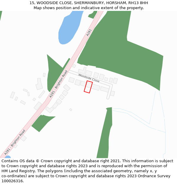 15, WOODSIDE CLOSE, SHERMANBURY, HORSHAM, RH13 8HH: Location map and indicative extent of plot