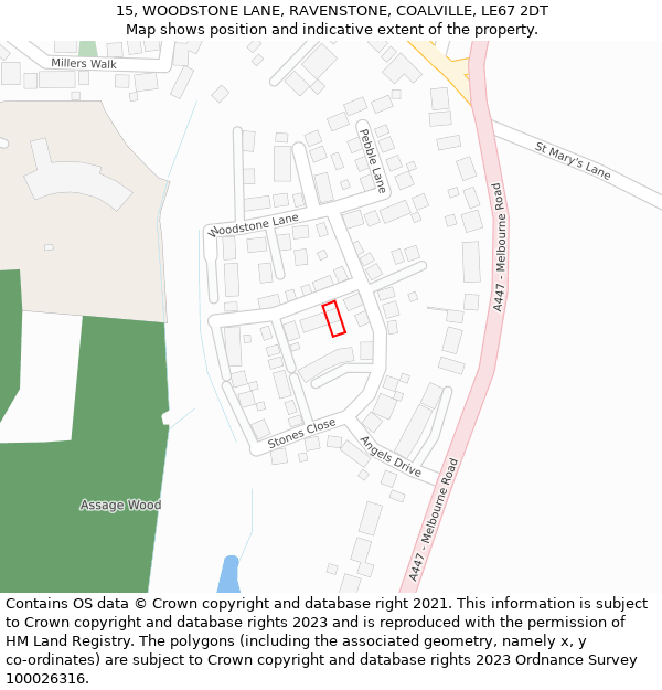 15, WOODSTONE LANE, RAVENSTONE, COALVILLE, LE67 2DT: Location map and indicative extent of plot