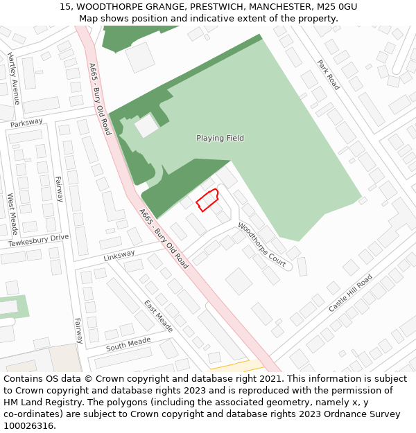 15, WOODTHORPE GRANGE, PRESTWICH, MANCHESTER, M25 0GU: Location map and indicative extent of plot