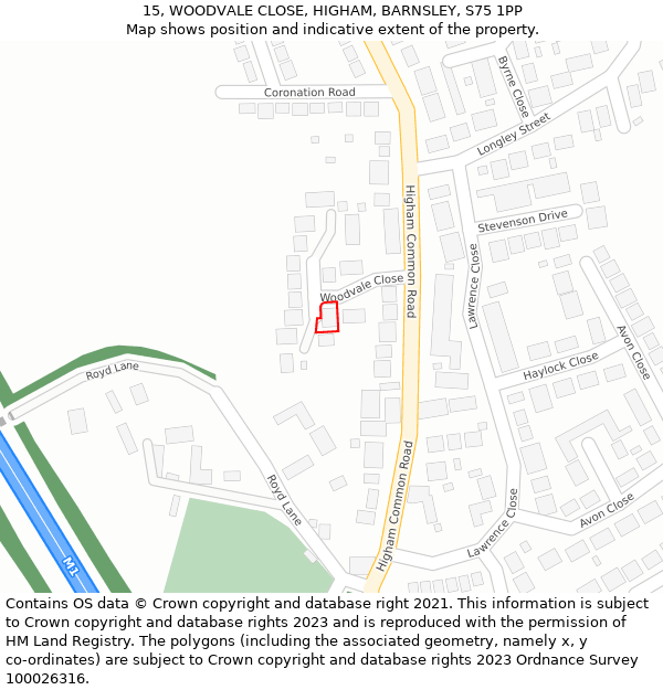 15, WOODVALE CLOSE, HIGHAM, BARNSLEY, S75 1PP: Location map and indicative extent of plot