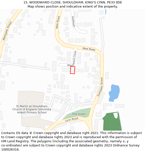 15, WOODWARD CLOSE, SHOULDHAM, KING'S LYNN, PE33 0DE: Location map and indicative extent of plot