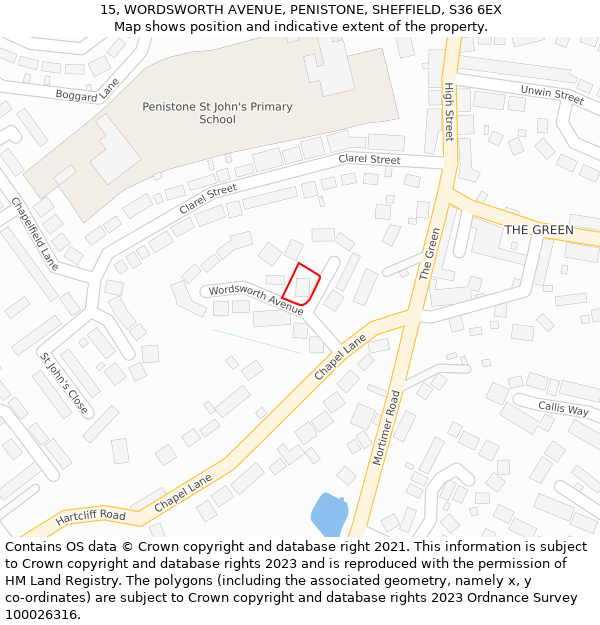 15, WORDSWORTH AVENUE, PENISTONE, SHEFFIELD, S36 6EX: Location map and indicative extent of plot