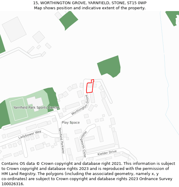 15, WORTHINGTON GROVE, YARNFIELD, STONE, ST15 0WP: Location map and indicative extent of plot