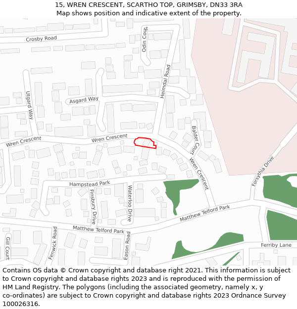 15, WREN CRESCENT, SCARTHO TOP, GRIMSBY, DN33 3RA: Location map and indicative extent of plot