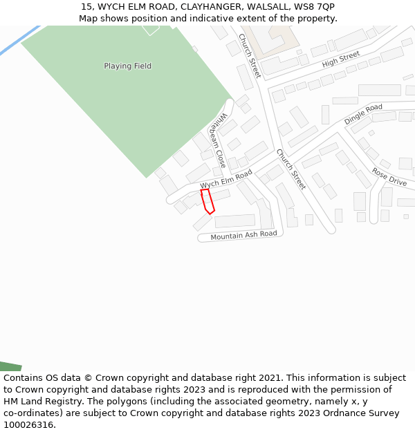 15, WYCH ELM ROAD, CLAYHANGER, WALSALL, WS8 7QP: Location map and indicative extent of plot