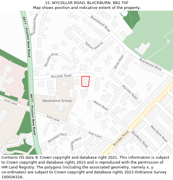 15, WYCOLLAR ROAD, BLACKBURN, BB2 7AF: Location map and indicative extent of plot