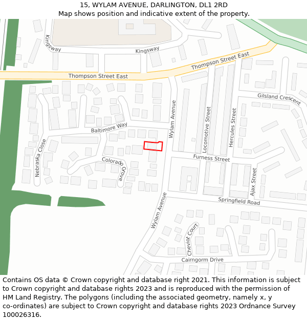 15, WYLAM AVENUE, DARLINGTON, DL1 2RD: Location map and indicative extent of plot