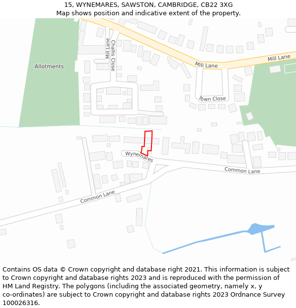 15, WYNEMARES, SAWSTON, CAMBRIDGE, CB22 3XG: Location map and indicative extent of plot