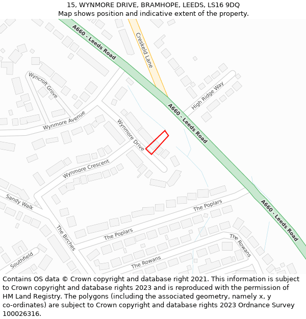 15, WYNMORE DRIVE, BRAMHOPE, LEEDS, LS16 9DQ: Location map and indicative extent of plot