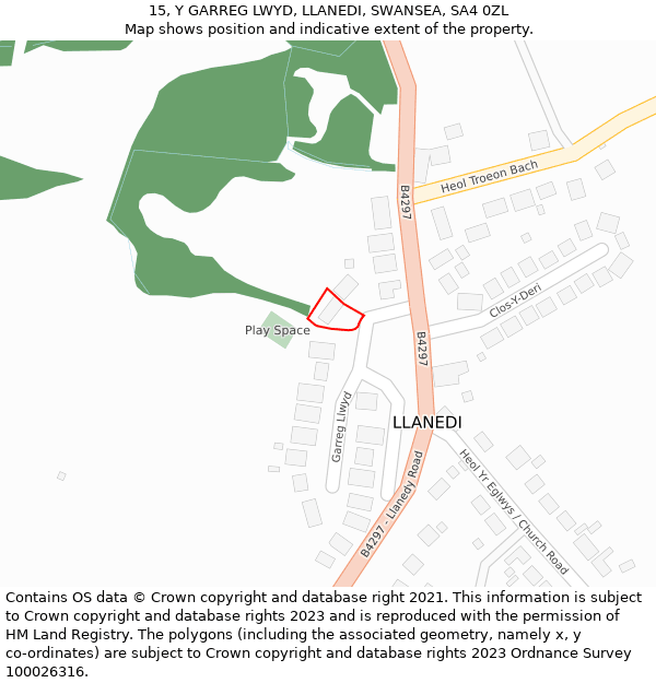 15, Y GARREG LWYD, LLANEDI, SWANSEA, SA4 0ZL: Location map and indicative extent of plot