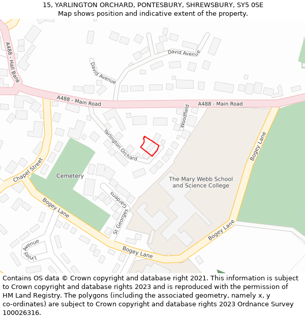 15, YARLINGTON ORCHARD, PONTESBURY, SHREWSBURY, SY5 0SE: Location map and indicative extent of plot