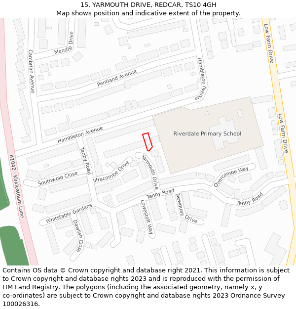 15, YARMOUTH DRIVE, REDCAR, TS10 4GH: Location map and indicative extent of plot