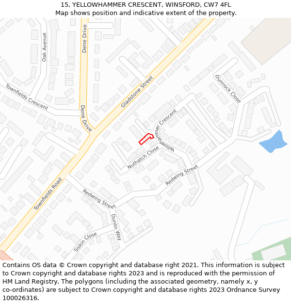 15, YELLOWHAMMER CRESCENT, WINSFORD, CW7 4FL: Location map and indicative extent of plot