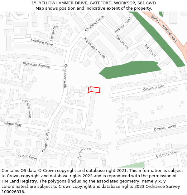 15, YELLOWHAMMER DRIVE, GATEFORD, WORKSOP, S81 8WD: Location map and indicative extent of plot