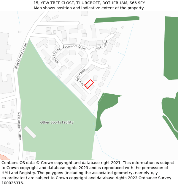 15, YEW TREE CLOSE, THURCROFT, ROTHERHAM, S66 9EY: Location map and indicative extent of plot