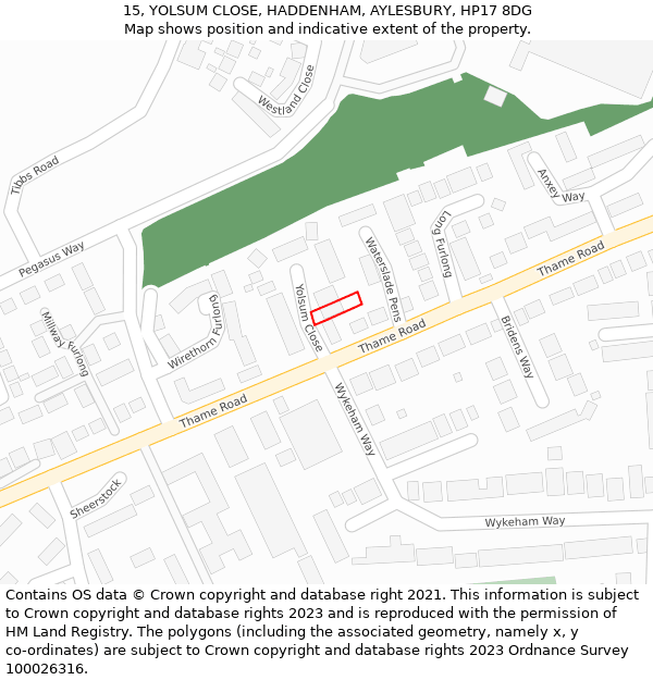 15, YOLSUM CLOSE, HADDENHAM, AYLESBURY, HP17 8DG: Location map and indicative extent of plot