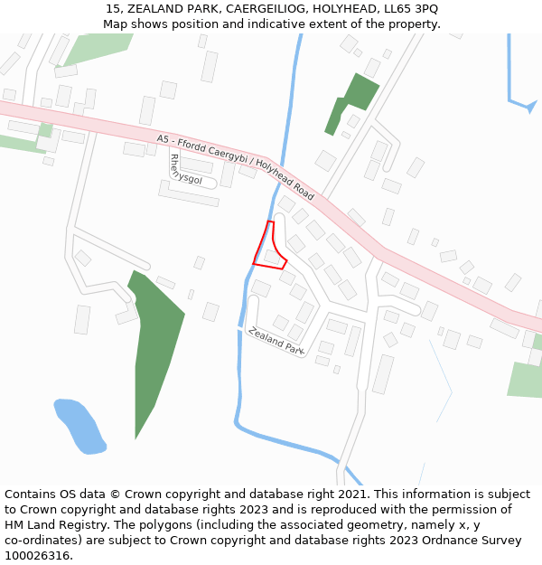 15, ZEALAND PARK, CAERGEILIOG, HOLYHEAD, LL65 3PQ: Location map and indicative extent of plot