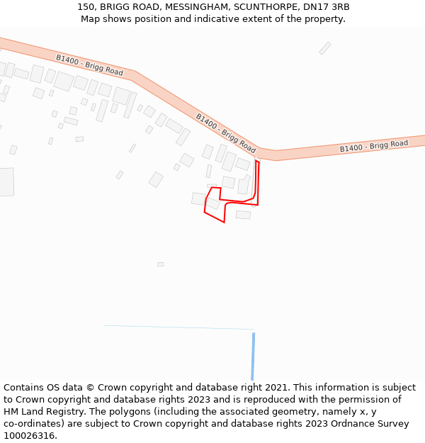 150, BRIGG ROAD, MESSINGHAM, SCUNTHORPE, DN17 3RB: Location map and indicative extent of plot