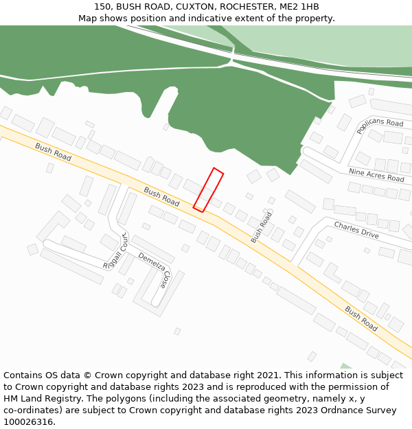 150, BUSH ROAD, CUXTON, ROCHESTER, ME2 1HB: Location map and indicative extent of plot