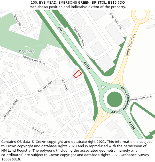 150, BYE MEAD, EMERSONS GREEN, BRISTOL, BS16 7DQ: Location map and indicative extent of plot