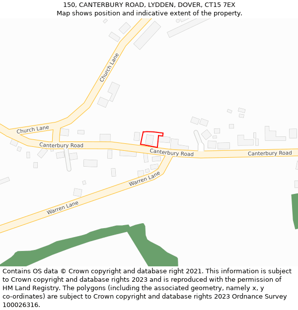 150, CANTERBURY ROAD, LYDDEN, DOVER, CT15 7EX: Location map and indicative extent of plot