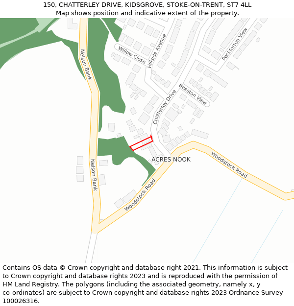 150, CHATTERLEY DRIVE, KIDSGROVE, STOKE-ON-TRENT, ST7 4LL: Location map and indicative extent of plot