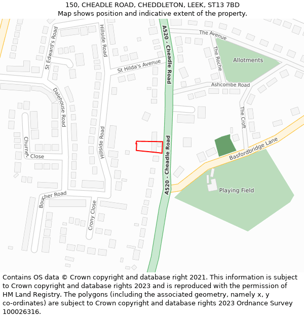 150, CHEADLE ROAD, CHEDDLETON, LEEK, ST13 7BD: Location map and indicative extent of plot