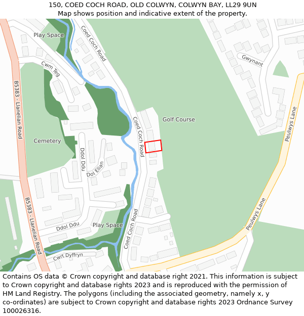 150, COED COCH ROAD, OLD COLWYN, COLWYN BAY, LL29 9UN: Location map and indicative extent of plot