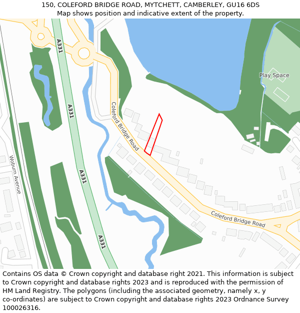 150, COLEFORD BRIDGE ROAD, MYTCHETT, CAMBERLEY, GU16 6DS: Location map and indicative extent of plot