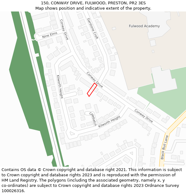 150, CONWAY DRIVE, FULWOOD, PRESTON, PR2 3ES: Location map and indicative extent of plot