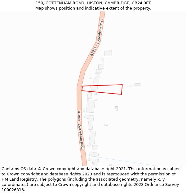 150, COTTENHAM ROAD, HISTON, CAMBRIDGE, CB24 9ET: Location map and indicative extent of plot