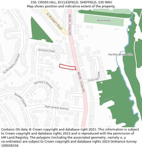150, CROSS HILL, ECCLESFIELD, SHEFFIELD, S35 9WU: Location map and indicative extent of plot