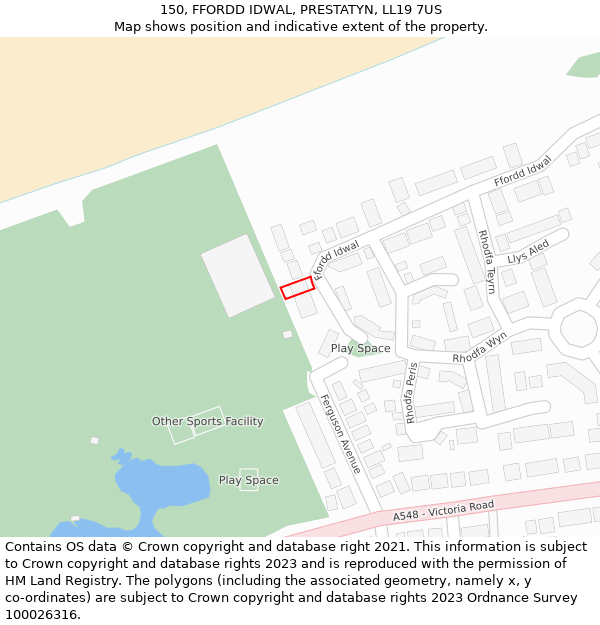 150, FFORDD IDWAL, PRESTATYN, LL19 7US: Location map and indicative extent of plot