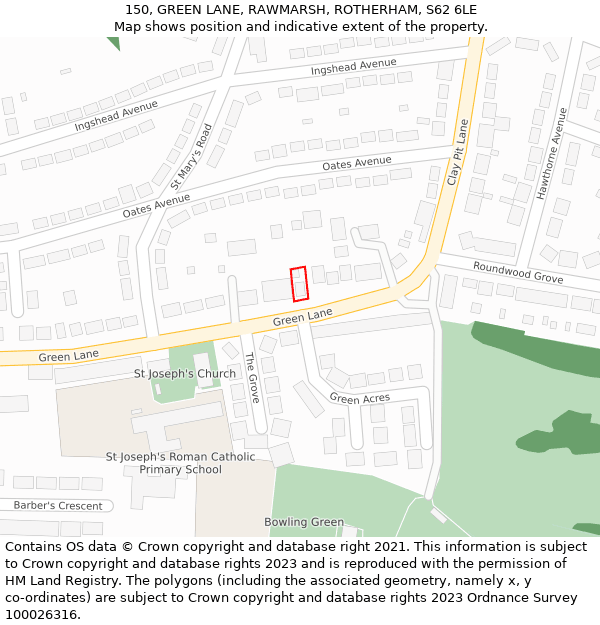 150, GREEN LANE, RAWMARSH, ROTHERHAM, S62 6LE: Location map and indicative extent of plot