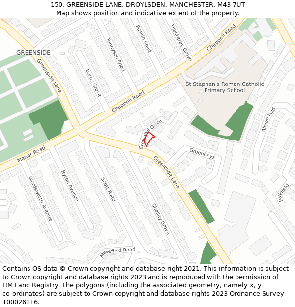 150, GREENSIDE LANE, DROYLSDEN, MANCHESTER, M43 7UT: Location map and indicative extent of plot