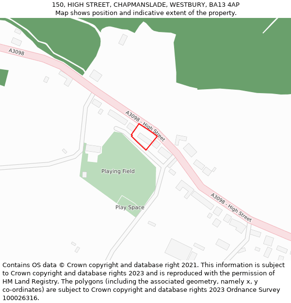 150, HIGH STREET, CHAPMANSLADE, WESTBURY, BA13 4AP: Location map and indicative extent of plot