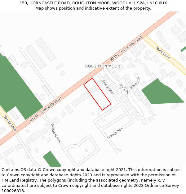 150, HORNCASTLE ROAD, ROUGHTON MOOR, WOODHALL SPA, LN10 6UX: Location map and indicative extent of plot