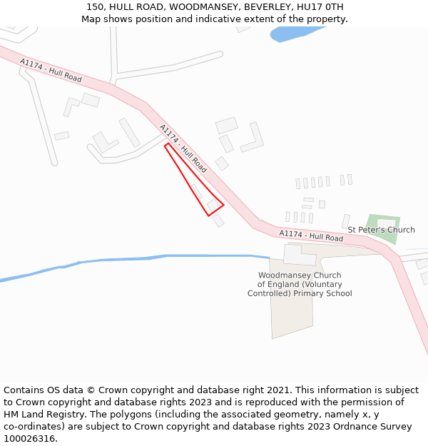 150, HULL ROAD, WOODMANSEY, BEVERLEY, HU17 0TH: Location map and indicative extent of plot