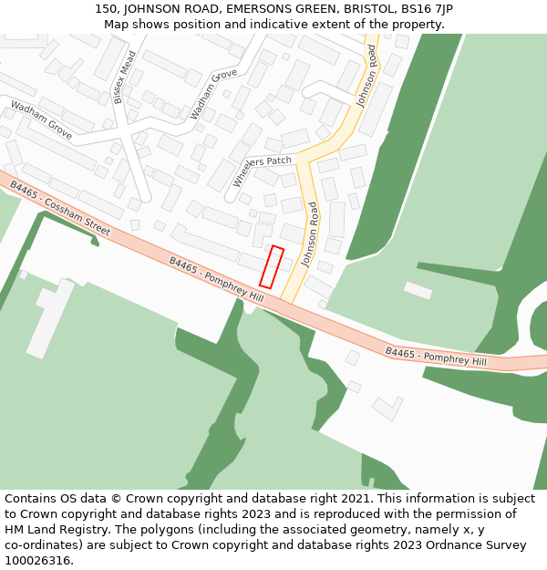 150, JOHNSON ROAD, EMERSONS GREEN, BRISTOL, BS16 7JP: Location map and indicative extent of plot