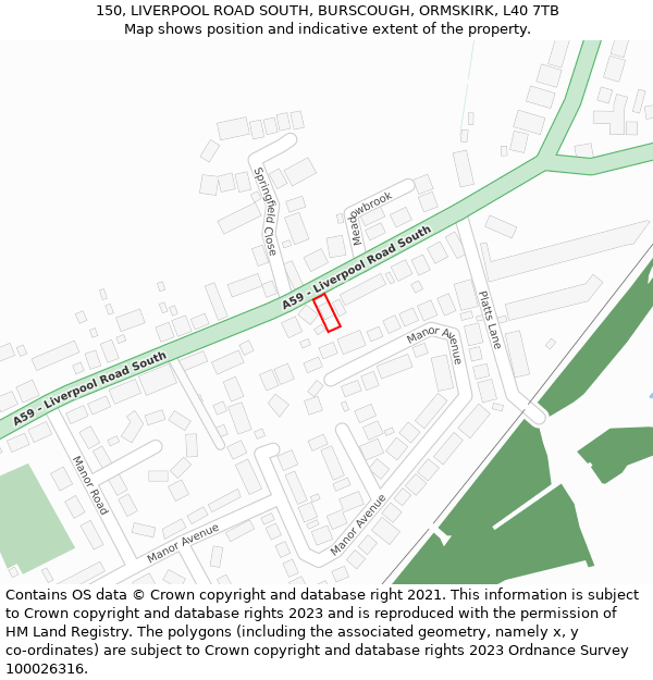 150, LIVERPOOL ROAD SOUTH, BURSCOUGH, ORMSKIRK, L40 7TB: Location map and indicative extent of plot
