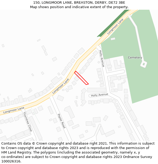 150, LONGMOOR LANE, BREASTON, DERBY, DE72 3BE: Location map and indicative extent of plot